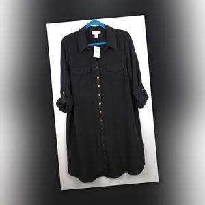 NWT Motherhood Maternity Size L Black Button Down Shirt Dress